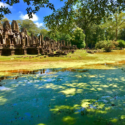 Bayon temple, rain water ponds, angkor thom, angkor temples, sketching holiday, painting,  